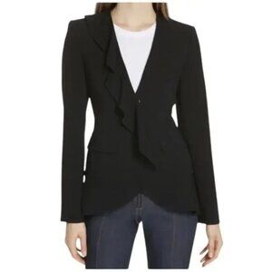 Cinq a Sept Lanier Ruffle Blazer Size 6 Black With Pockets Formal Luxury Jacket